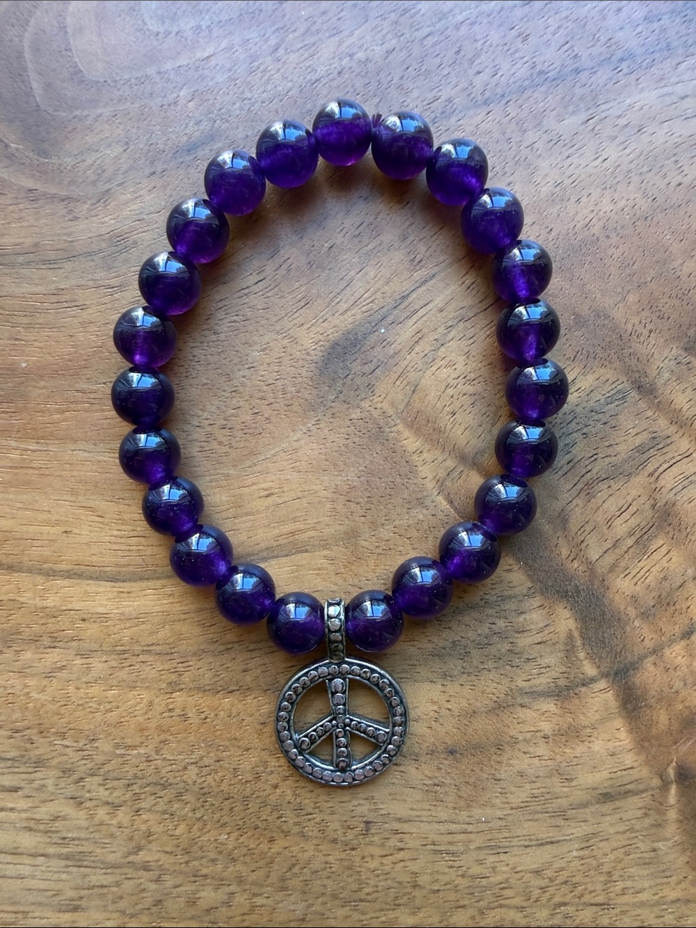 LORI BONN Amethyst Bracelet with Sterling Silver Peace Sign